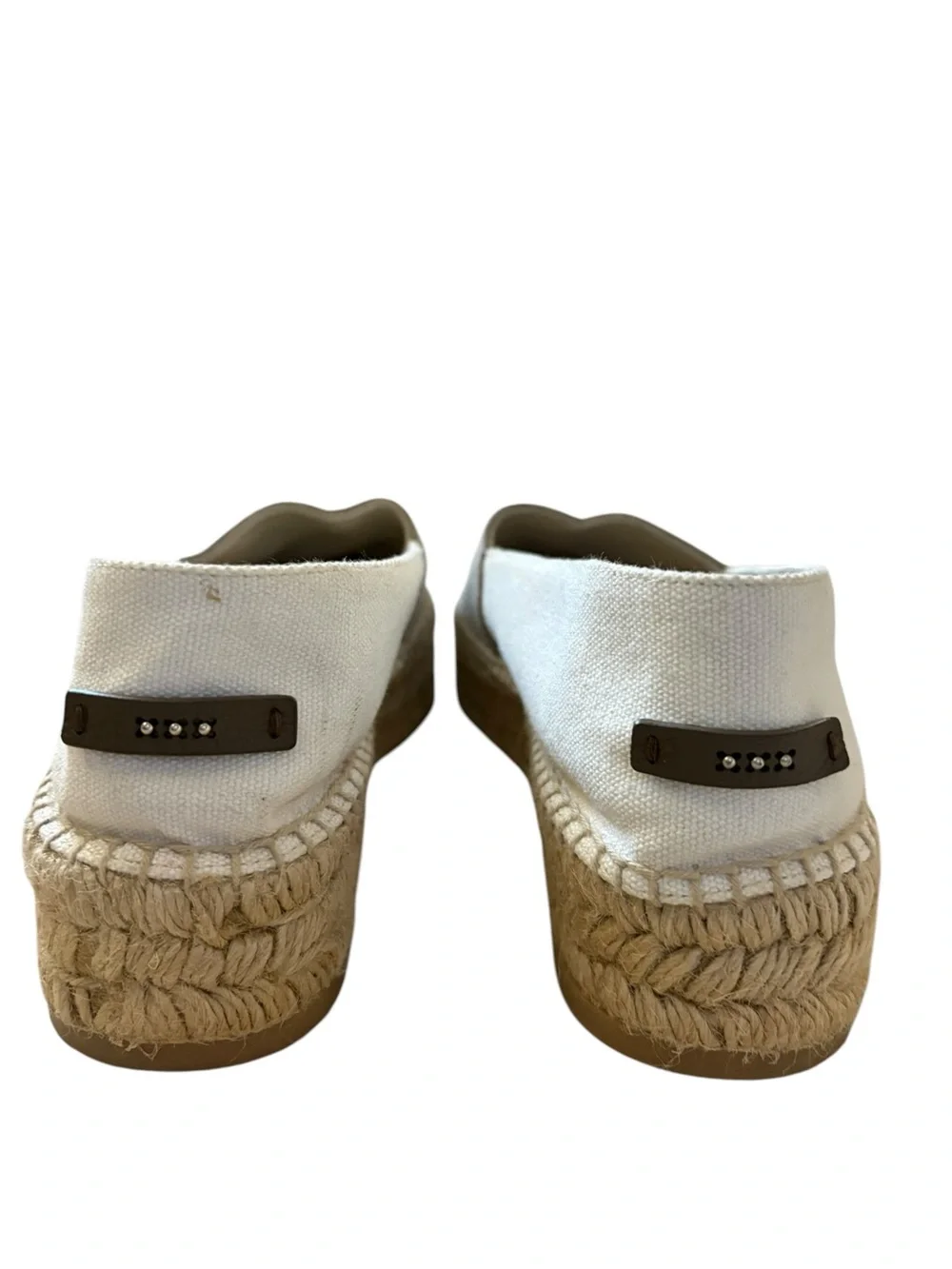 Peserico Linen Canvas Two Tone Espadrilles Flat Shoes Monili Detail Grey White